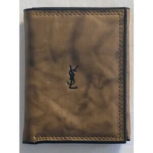 Vintage Yves Saint Laurent YSL Leather Trifold Wallet Tan w Tag